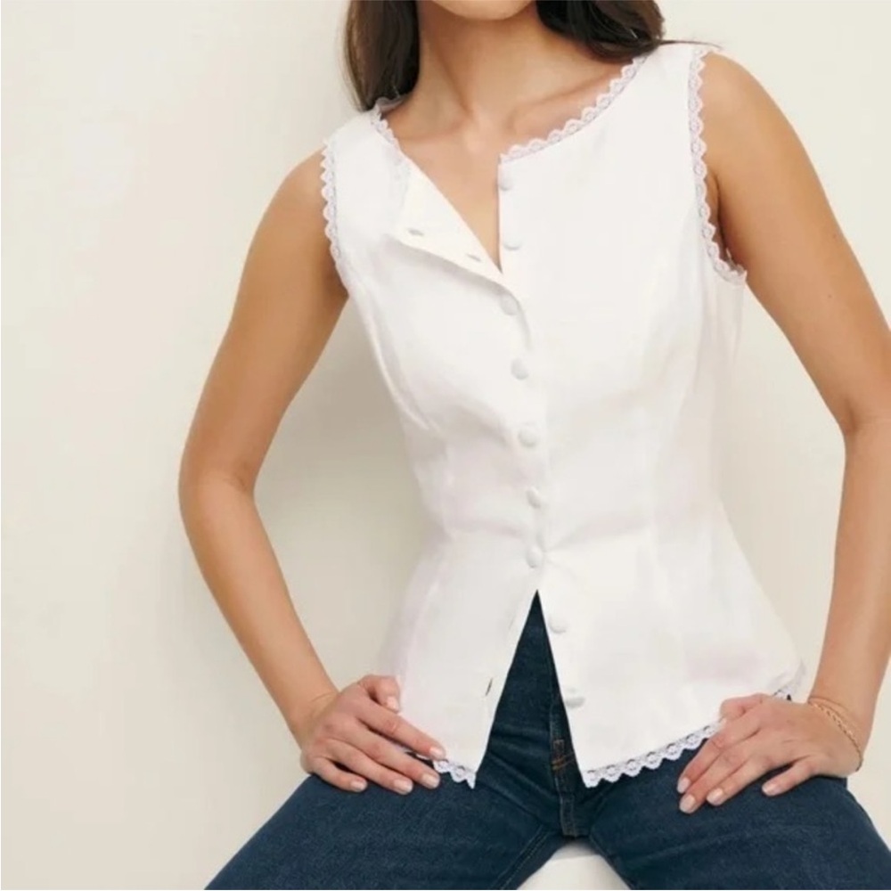 REFORMATION Amela Linen White Top 6